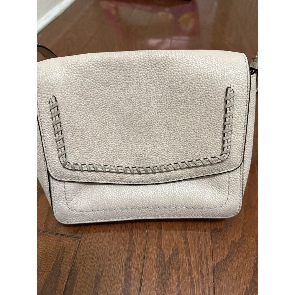 Kate Spade New York Cream Pebbled Leather Whipstitch Flap‎ Crossbody Bag